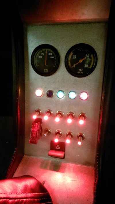 centre console with all lights on